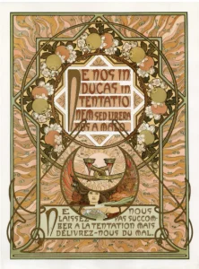 Le Pater, Alphonse Mucha &ndash; ilustrație pentru versul &bdquo;Și nu ne duce pe noi &icirc;n ispită, Ci ne izbăvește de cel rău&rdquo; 