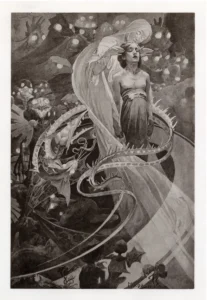 Le Pater, Alphonse Mucha &ndash; ilustrație pentru versul &bdquo;Și nu ne duce pe noi &icirc;n ispită, Ci ne izbăvește de cel rău&rdquo;
